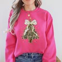 Small Crunchberry Bright Pink Christmas Camo Tree With Ribbon Bows Santa Ornament Pattern Holiday Season Decor Graphic Sweatshirt