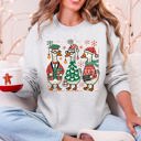 XXXL Ash Light Gray Christmas Geese Festive Holiday Illustration Vintage Retro Cozy Winter Scene Sweatshirt