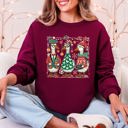 Small Maroon Christmas Geese Festive Holiday Illustration Vintage Retro Cozy Winter Scene Sweatshirt