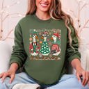 Large Military Green Christmas Geese Festive Holiday Illustration Vintage Retro Cozy Winter Scene Sweatshirt