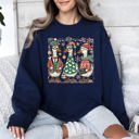 XXL Navy Christmas Geese Festive Holiday Illustration Vintage Retro Cozy Winter Scene Sweatshirt