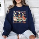 Large Navy Christmas Geese Retro Festive Holiday Cheer Geese Pattern With Rustic Nordic Elements Sweatshirt