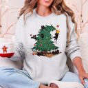 Small Ash Light Gray Christmas Tree Naughty Cats Santa Retro Holiday Cheer Design Graphic Vintage Sweatshirt