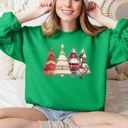 Large Irish Bright Green Christmas Trees, Faux Quilt, Santa Festive Holiday Scene Vintage Cozy Winter Sweatshirt