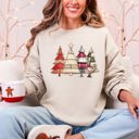 Small Sand Christmas Trees, Faux Quilt, Santa Festive Holiday Scene Vintage Cozy Winter Sweatshirt