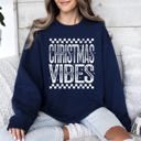 Large Navy Christmas Vibes Retro Vintage Festive Cozy Holiday Spirit Graphic Premium Sweatshirt