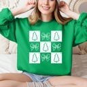 XXXL Irish Bright Green Christmas Geese Retro Cozy Winter Checkered Bows Tree Pattern Vintage Sweatshirt