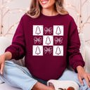 XXXL Maroon Christmas Geese Retro Cozy Winter Checkered Bows Tree Pattern Vintage Sweatshirt