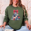 XL Military Green Christmas Geese Retro Santa Sewing Faux Quilt Cozy Festive Graphic Holiday Sweatshirt