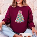Large Maroon Colorful Christmas Tree Retro Graphic Artwork With Festive Motifs And Cozy Winter Vibes Sweatshirt
