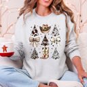 Medium Ash Light Gray Cowboy Christmas Santa Western Trees Boots Hat Country Living Holiday Sweatshirt