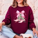 XL Maroon Cowgirl Christmas Cowboy Boots Santa Ribbons Bows Western Country Holiday Sweatshirt