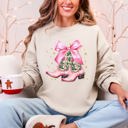XXXL Sand Cowgirl Christmas Cowboy Boots Santa Ribbons Bows Western Country Holiday Sweatshirt