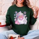 Small Forest Green Disco Santa Bubble Gum Christmas Snowflakes Festive Candy Sparkle Graphic Sweatshirt
