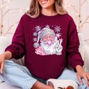 Medium Maroon Disco Santa Bubble Gum Christmas Snowflakes Festive Candy Sparkle Graphic Sweatshirt