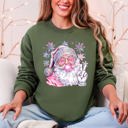 XXXL Military Green Disco Santa Bubble Gum Christmas Snowflakes Festive Candy Sparkle Graphic Sweatshirt