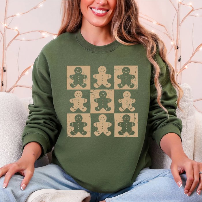 Gingerbread Men Christmas Minimalist Retro Whimsical Cozy Holiday Themed Illustration Print Sweatshirt