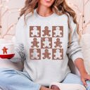 XXXL Ash Light Gray Gingerbread Men Christmas Minimalist Retro Whimsical Cozy Holiday Themed Illustration Print Sweatshirt