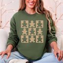 Large Military Green Gingerbread Men Christmas Minimalist Retro Whimsical Cozy Holiday Themed Illustration Print Sweatshirt