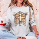 XL Ash Light Gray Halloween Skeleton, Pumpkins, Anatomy, Spooky Graphic Art Print For Halloween Season Sweatshirt