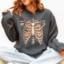 XL Dark Gray Heather Halloween Skeleton, Pumpkins, Anatomy, Spooky Graphic Art Print For Halloween Season Sweatshirt