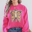 Large Crunchberry Bright Pink Halloween Skeleton, Pumpkins, Anatomy, Spooky Graphic Art Print For Halloween Season Sweatshirt