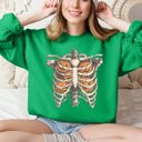 Large Irish Bright Green Halloween Skeleton, Pumpkins, Anatomy, Spooky Graphic Art Print For Halloween Season Sweatshirt