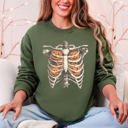 Large Military Green Halloween Skeleton, Pumpkins, Anatomy, Spooky Graphic Art Print For Halloween Season Sweatshirt