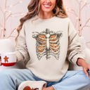 XL Sand Halloween Skeleton, Pumpkins, Anatomy, Spooky Graphic Art Print For Halloween Season Sweatshirt