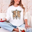 XXL White Halloween Skeleton, Pumpkins, Anatomy, Spooky Graphic Art Print For Halloween Season Sweatshirt