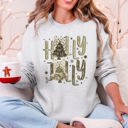 Small Ash Light Gray Holly Jolly Christmas Camouflage Tree Santa Dalmatian Ribbons And Bows Cozy Holiday Sweatshirt