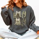 XXL Dark Gray Heather Holly Jolly Christmas Camouflage Tree Santa Dalmatian Ribbons And Bows Cozy Holiday Sweatshirt