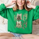 Small Irish Bright Green Holly Jolly Christmas Camouflage Tree Santa Dalmatian Ribbons And Bows Cozy Holiday Sweatshirt