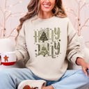 Medium Sand Holly Jolly Christmas Camouflage Tree Santa Dalmatian Ribbons And Bows Cozy Holiday Sweatshirt