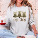 XXXL Ash Light Gray Holly Jolly Camo Christmas Tree Santa Ribbons Bows Cozy Christmas Cheer Sweatshirt