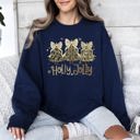 Large Navy Holly Jolly Camo Christmas Tree Santa Ribbons Bows Cozy Christmas Cheer Sweatshirt
