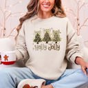 Small Sand Holly Jolly Camo Christmas Tree Santa Ribbons Bows Cozy Christmas Cheer Sweatshirt