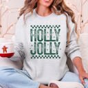 Medium Ash Light Gray Holly Jolly Christmas Retro Vintage Cozy Fleece Interior Festive Cheer Holiday Sweatshirt