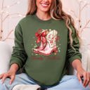 Large Military Green Howdy Christmas Cowboy Boots Santa Western Country Holiday Style Graphic Sweatshirt