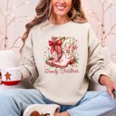 Large Sand Howdy Christmas Cowboy Boots Santa Western Country Holiday Style Graphic Sweatshirt