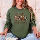 Large Military Green Howdy Christmas Western Santa Christmas Trees Holiday Western Theme Festive Cozy Sweatshirt