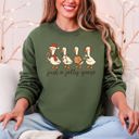 Small Military Green Just A Jolly Goose Santa Claus Christmas Goose Holiday Cozy Vintage Festive Graphic Sweatshirt