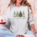  Merry and Bright Christmas Trees Santa Snowflakes Festive Holiday Theme Sweatshirt