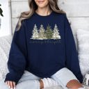  Merry and Bright Christmas Trees Santa Snowflakes Festive Holiday Theme Sweatshirt