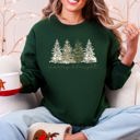 Large Forest Green Merry and Bright Christmas Trees Santa Snowflakes Festive Holiday Theme Sweatshirt