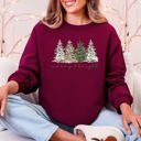 Small Maroon Merry and Bright Christmas Trees Santa Snowflakes Festive Holiday Theme Sweatshirt