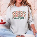 Medium Ash Light Gray Merry And Bright Christmas Checkered Retro Festive Cozy Vintage Inspired Seasonal Holiday Cheer Sweatshirt