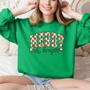 Large Irish Bright Green Merry And Bright Christmas Checkered Retro Festive Cozy Vintage Inspired Seasonal Holiday Cheer Sweatshirt