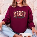 Large Maroon Merry And Bright Christmas Checkered Retro Festive Cozy Vintage Inspired Seasonal Holiday Cheer Sweatshirt