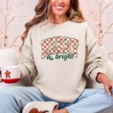 Small Sand Merry And Bright Christmas Checkered Retro Festive Cozy Vintage Inspired Seasonal Holiday Cheer Sweatshirt